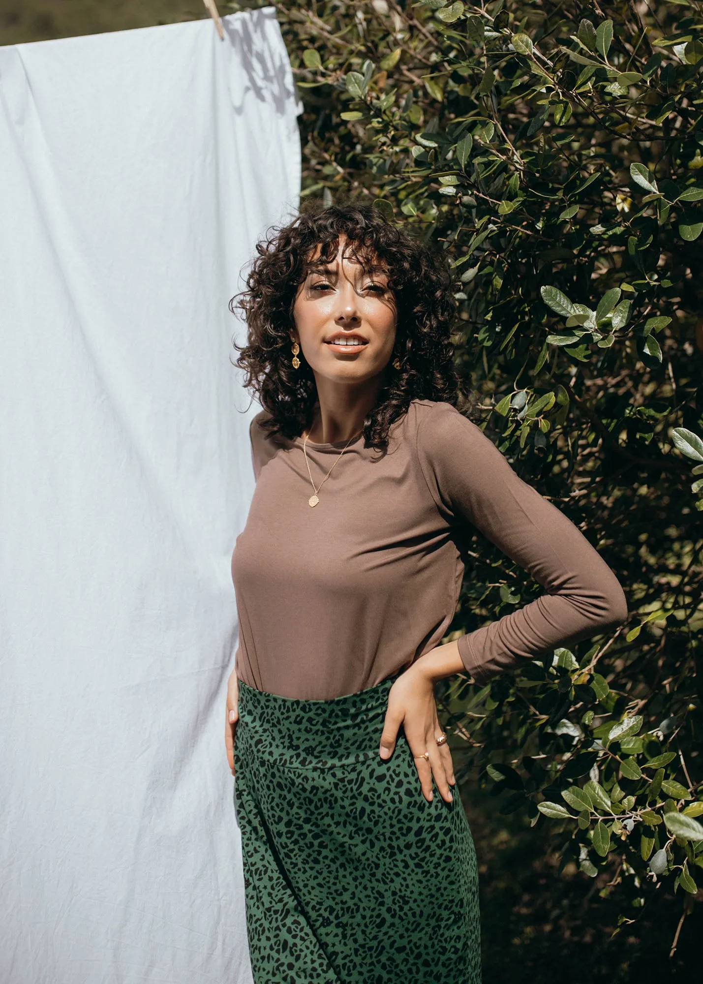 Adele Long Sleeve Bamboo Top - Chocolate