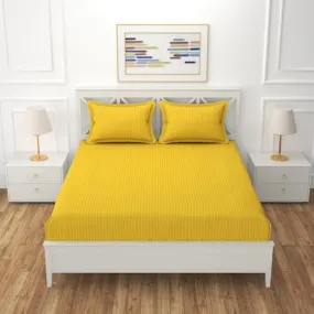 Altica Decor 210 TC Glace Cotton Satin Stripes Plain Color King Size Bedsheet for Double Bed with Two Pillow Covers for Home-Hotels-Guest House 108x108 Inch Yellow