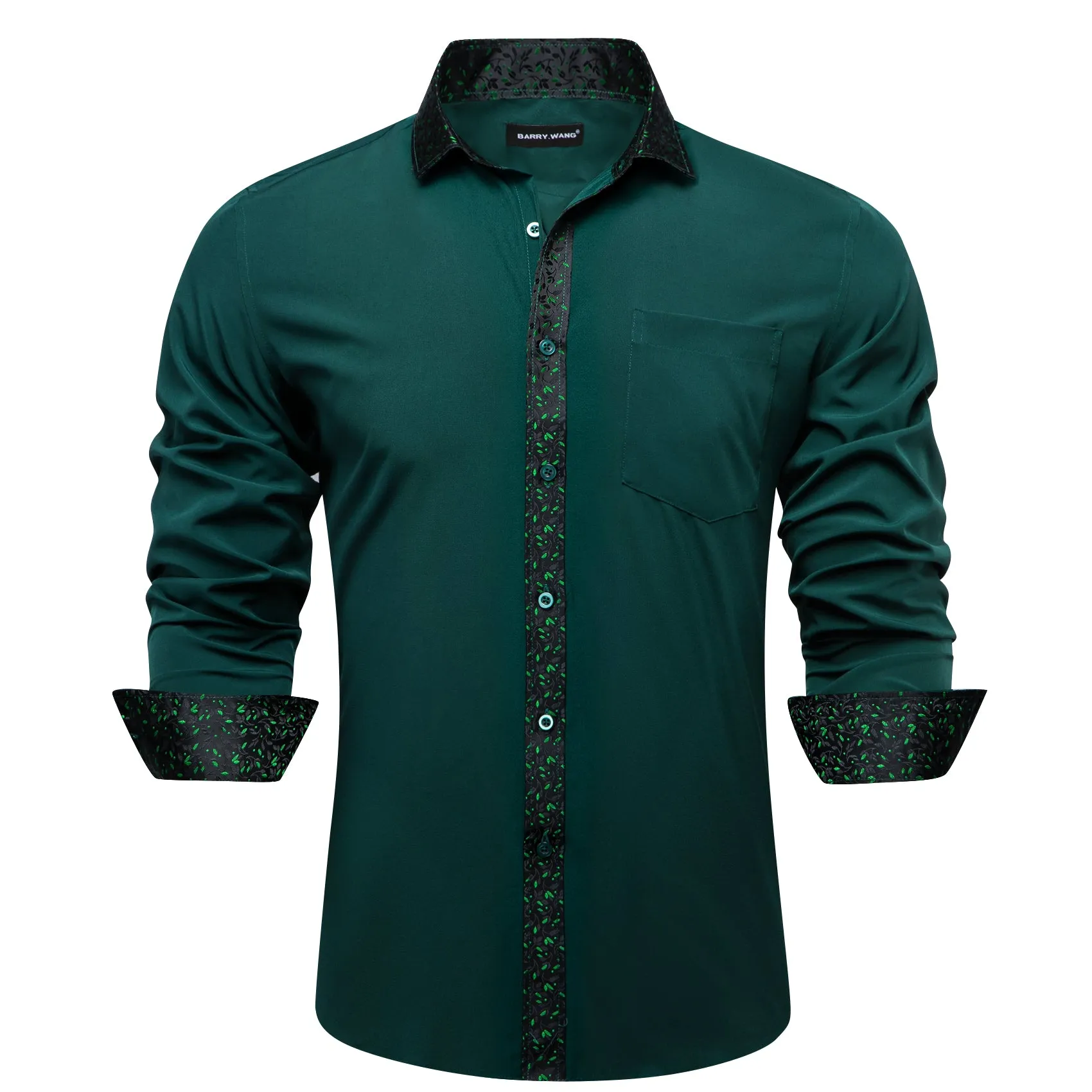 Barry Wang Dark Green Splicing Men's Business Shirt