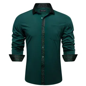 Barry Wang Dark Green Splicing Men's Business Shirt