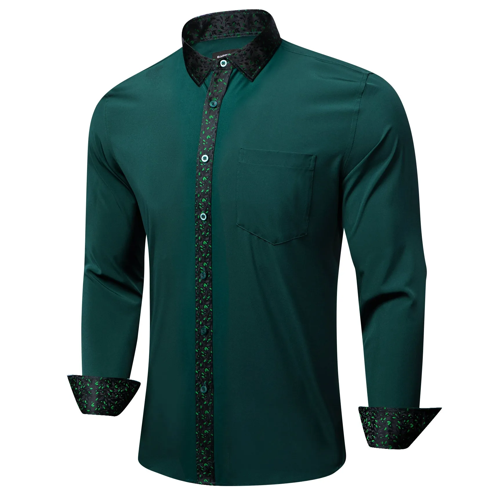 Barry Wang Dark Green Splicing Men's Business Shirt