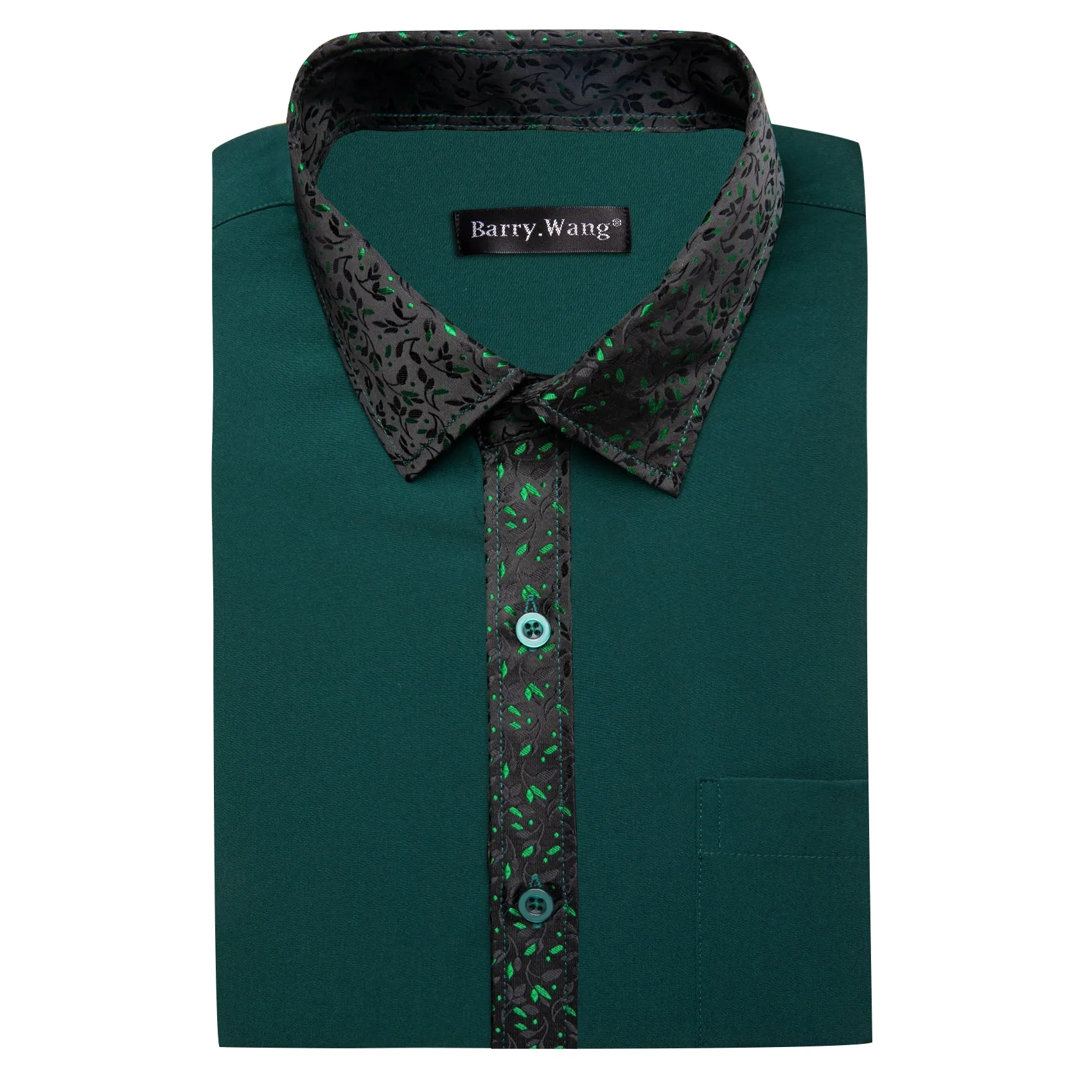 Barry Wang Dark Green Splicing Men's Business Shirt