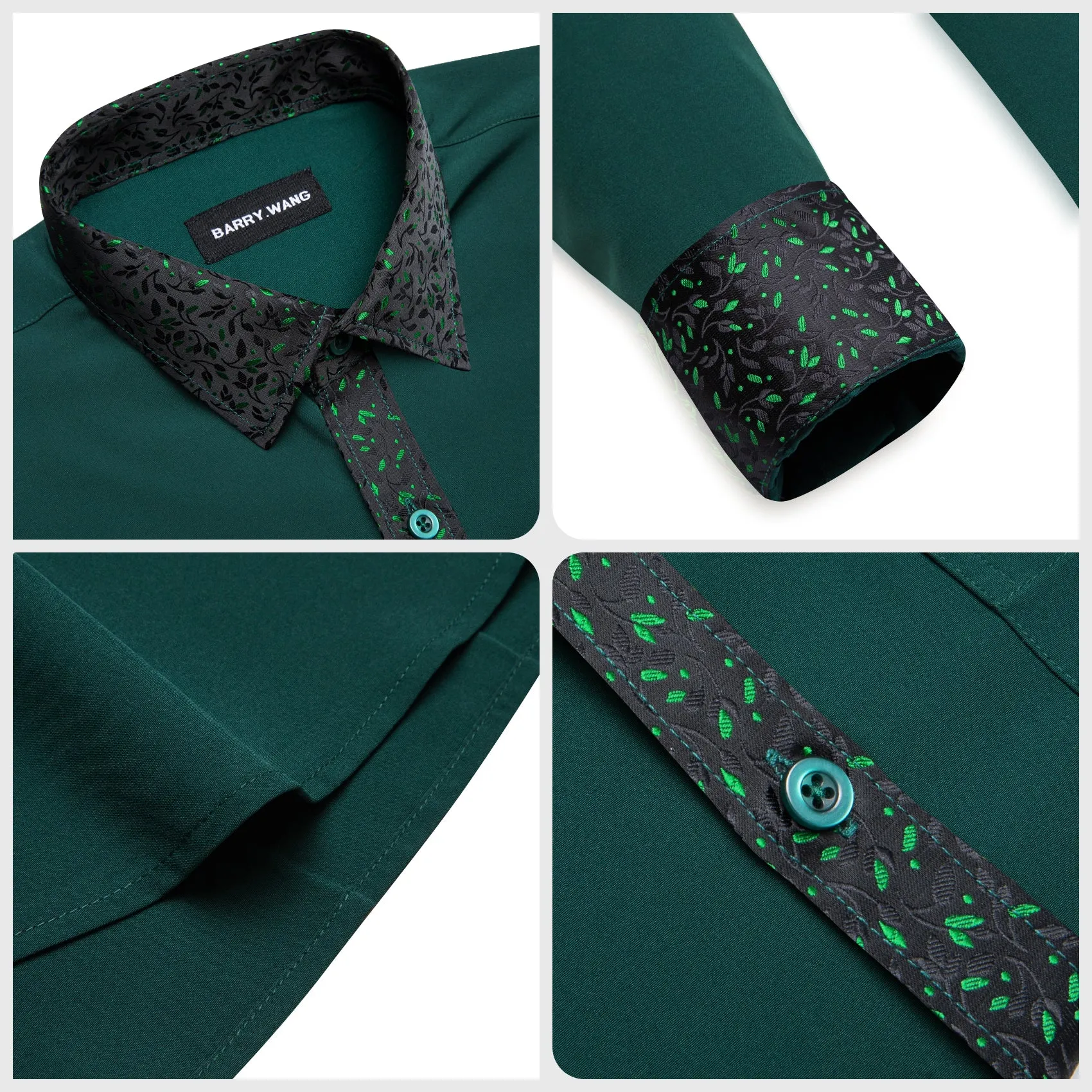 Barry Wang Dark Green Splicing Men's Business Shirt