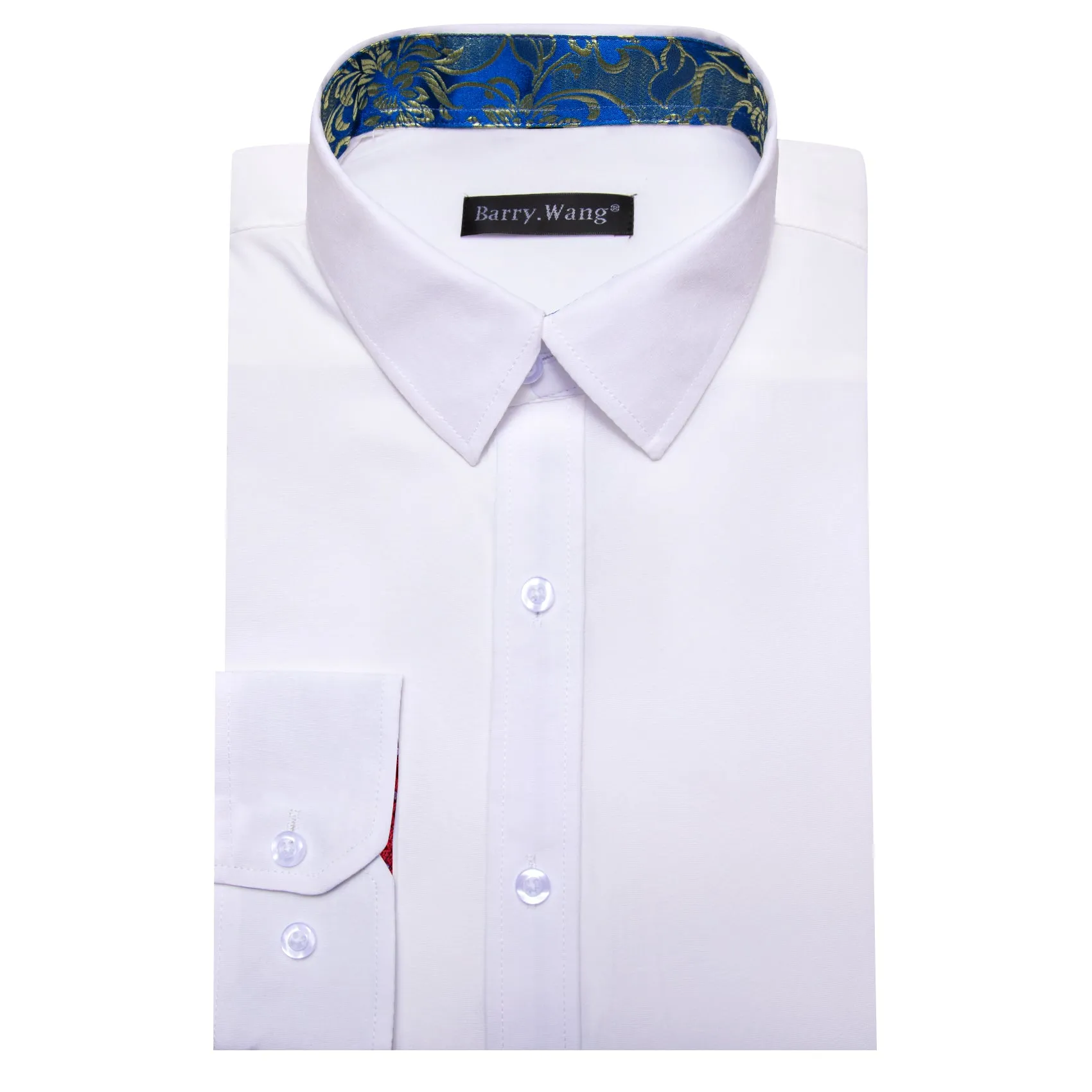 Barry.wang Formal White Blue Splicing Men's Business Shirt