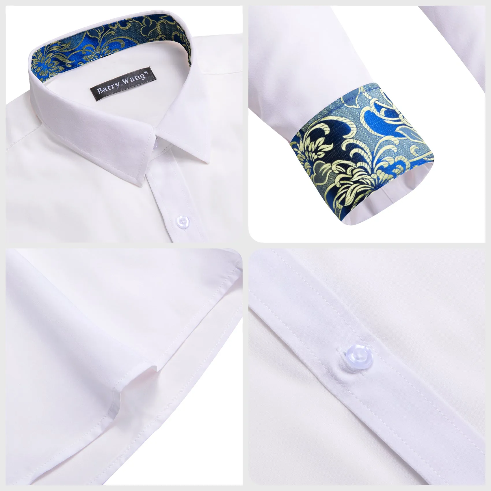 Barry.wang Formal White Blue Splicing Men's Business Shirt