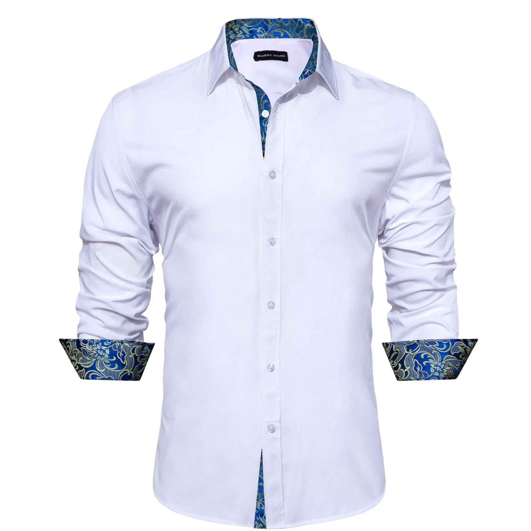 Barry.wang Formal White Blue Splicing Men's Business Shirt