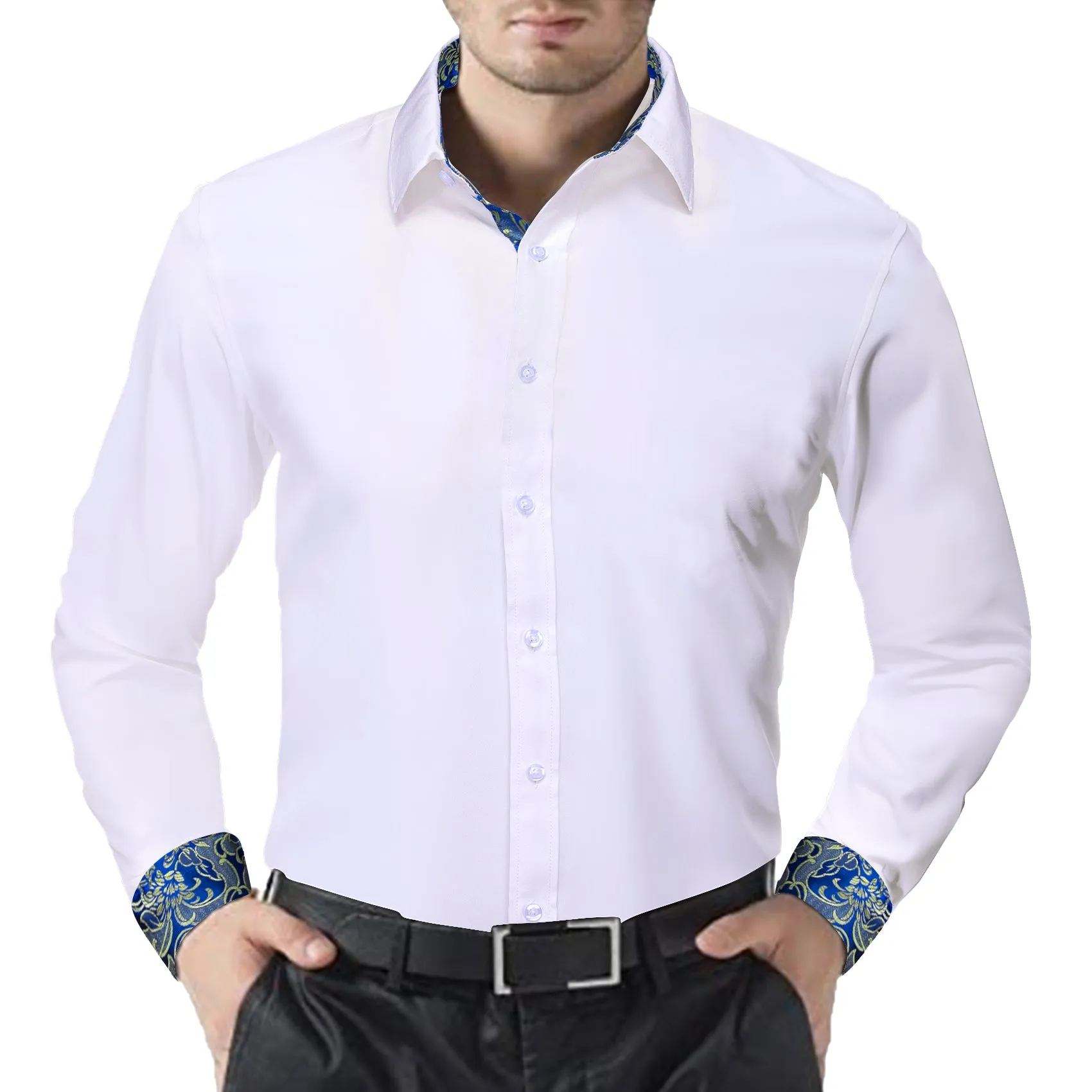 Barry.wang Formal White Blue Splicing Men's Business Shirt