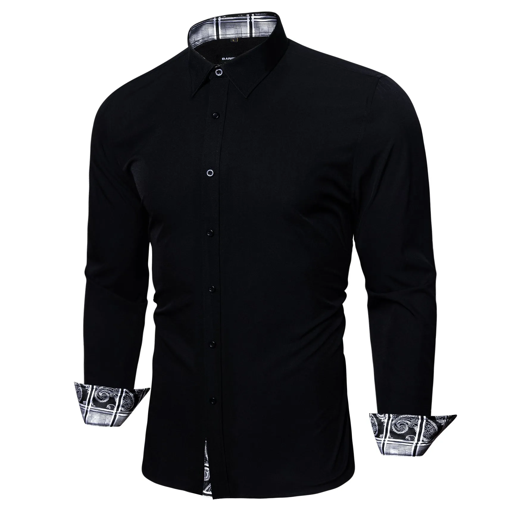 Barry.wang Fromal Black White Splicing Men's Shirt