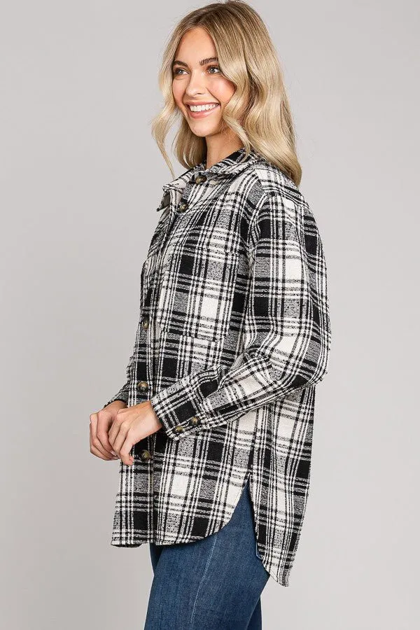 Black  Ivory Tartan Tweed Shacket