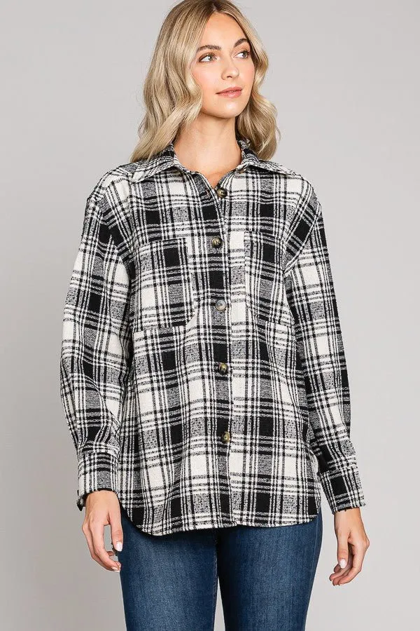 Black  Ivory Tartan Tweed Shacket