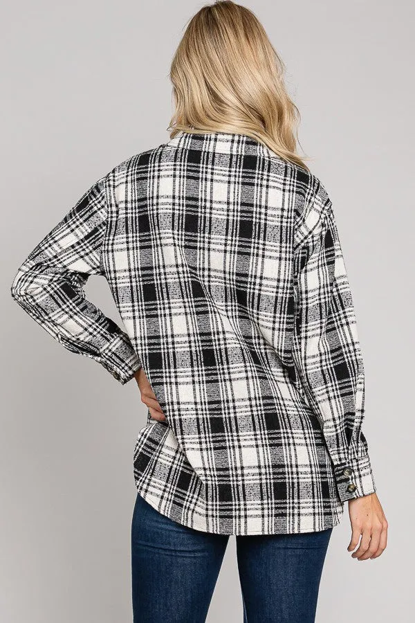 Black  Ivory Tartan Tweed Shacket