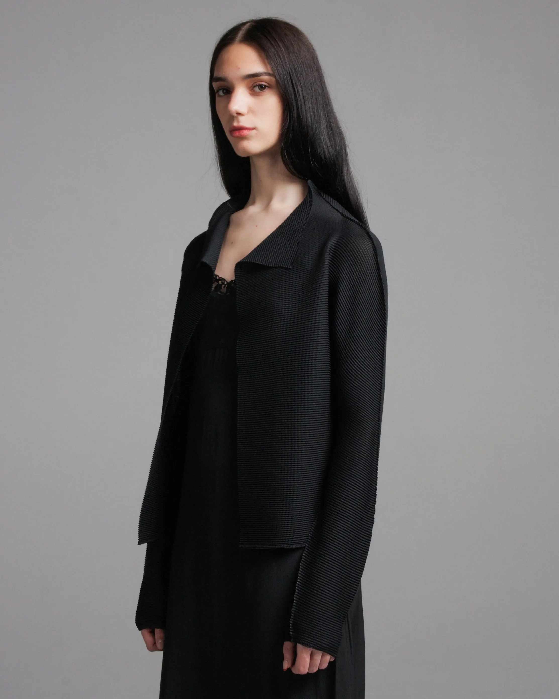 Black Micropleat Cardigan