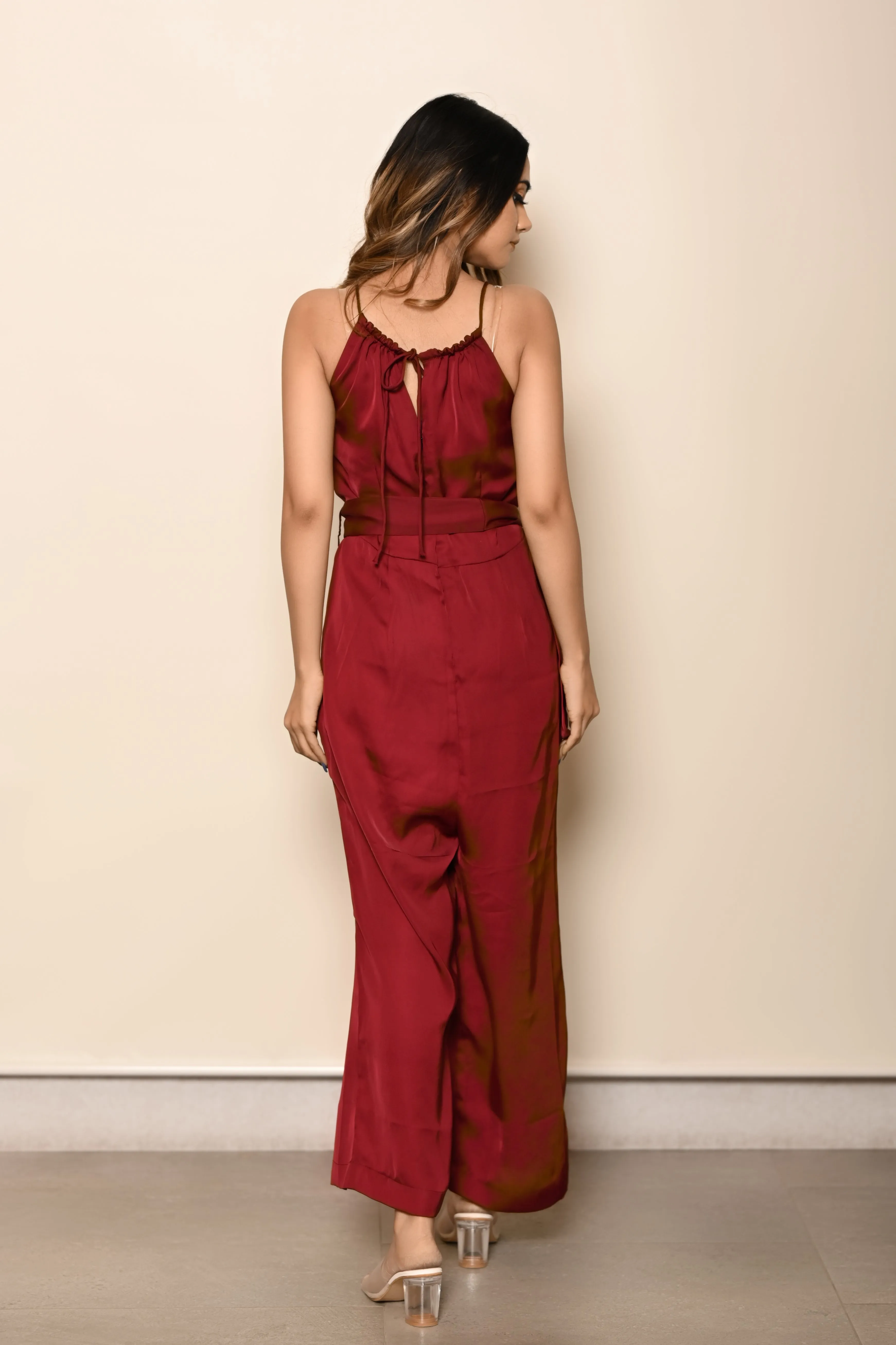 Burgundy Halterneck Jumpsuit