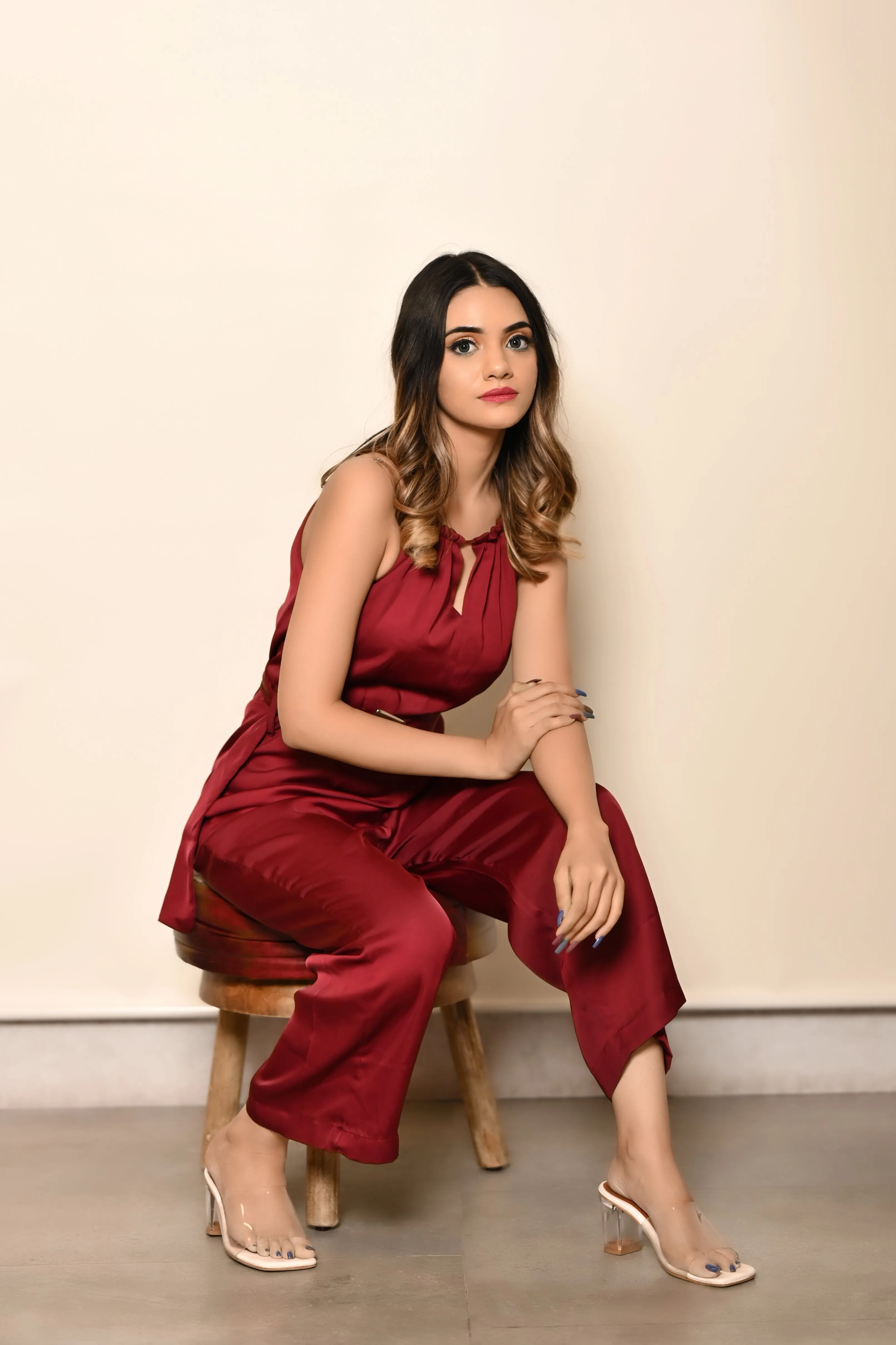 Burgundy Halterneck Jumpsuit