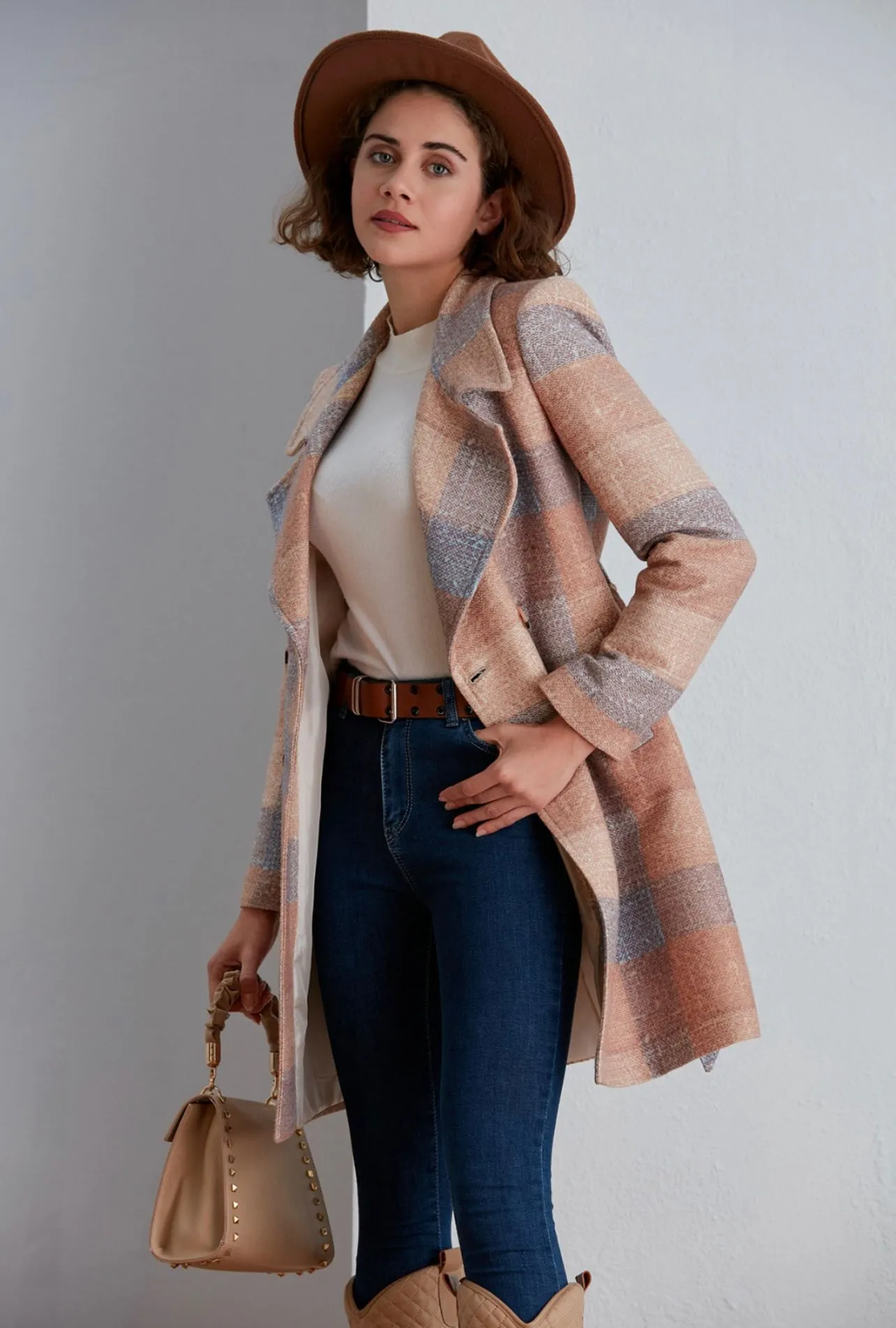 Checkered Coat - Belt