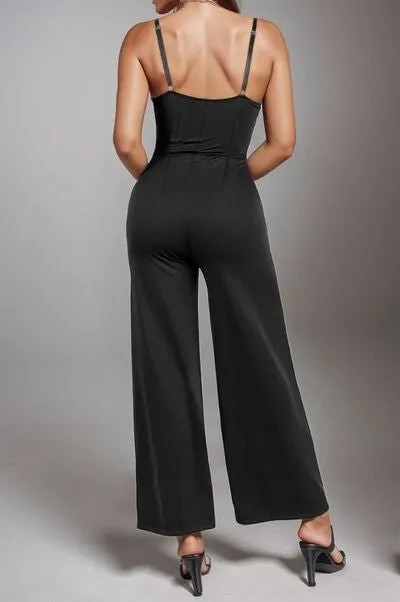 Chic Lace-Accented Spaghetti Strap Jumpsuit