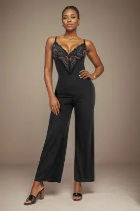 Chic Lace-Accented Spaghetti Strap Jumpsuit