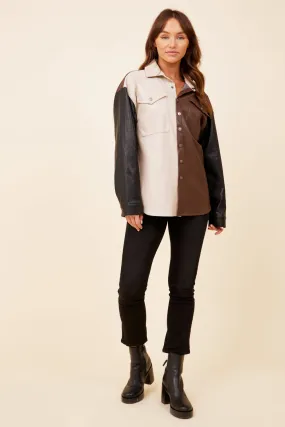 Color Block Combo Leather Shacket