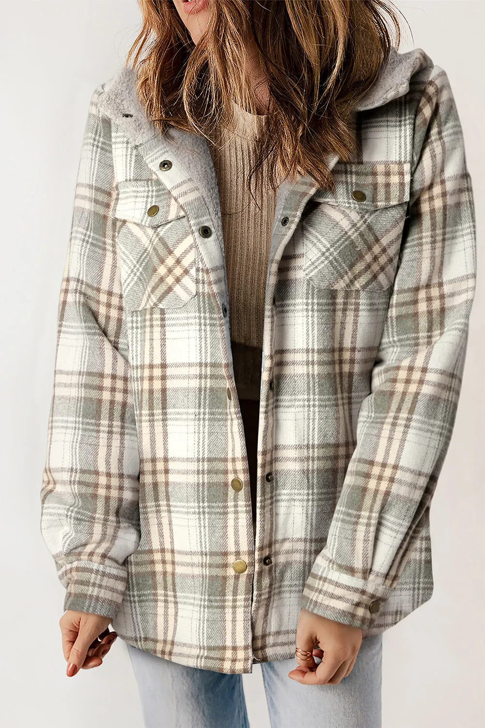 Cozy Plush Plaid Sherpa Hoodie Shacket