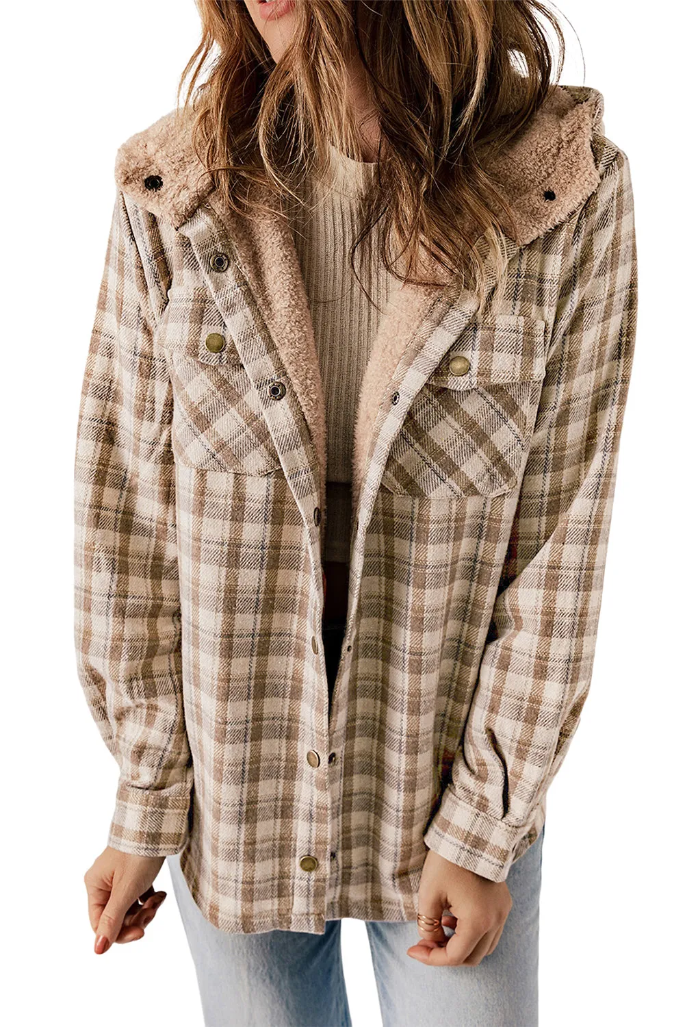 Cozy Plush Plaid Sherpa Hoodie Shacket