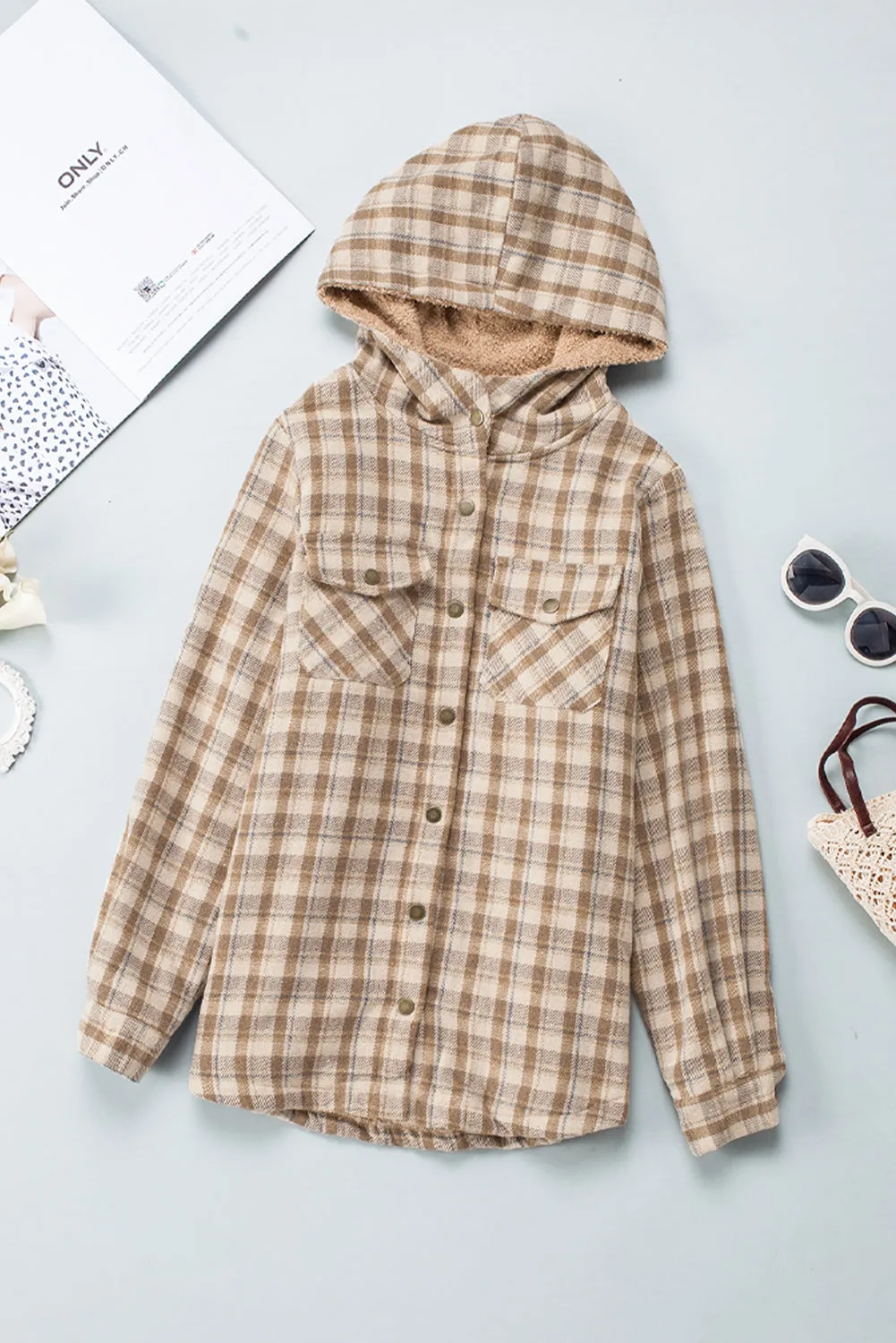 Cozy Plush Plaid Sherpa Hoodie Shacket
