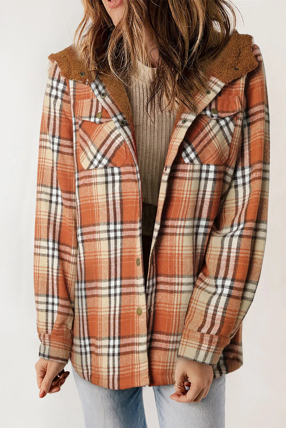 Cozy Plush Plaid Sherpa Hoodie Shacket