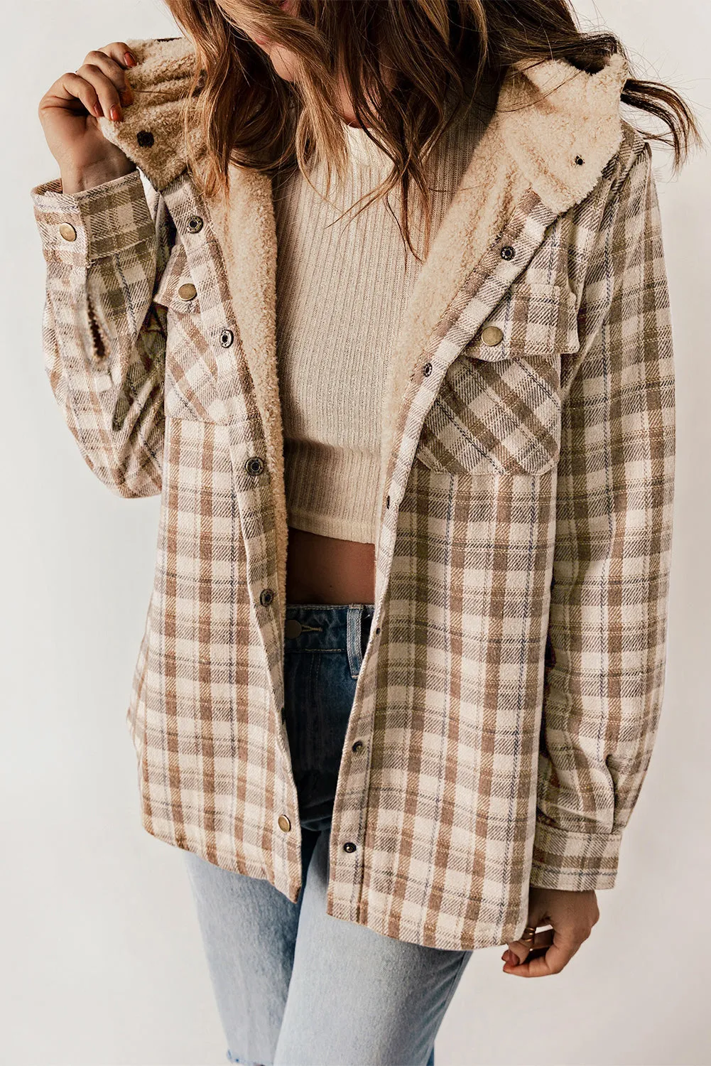 Cozy Plush Plaid Sherpa Hoodie Shacket