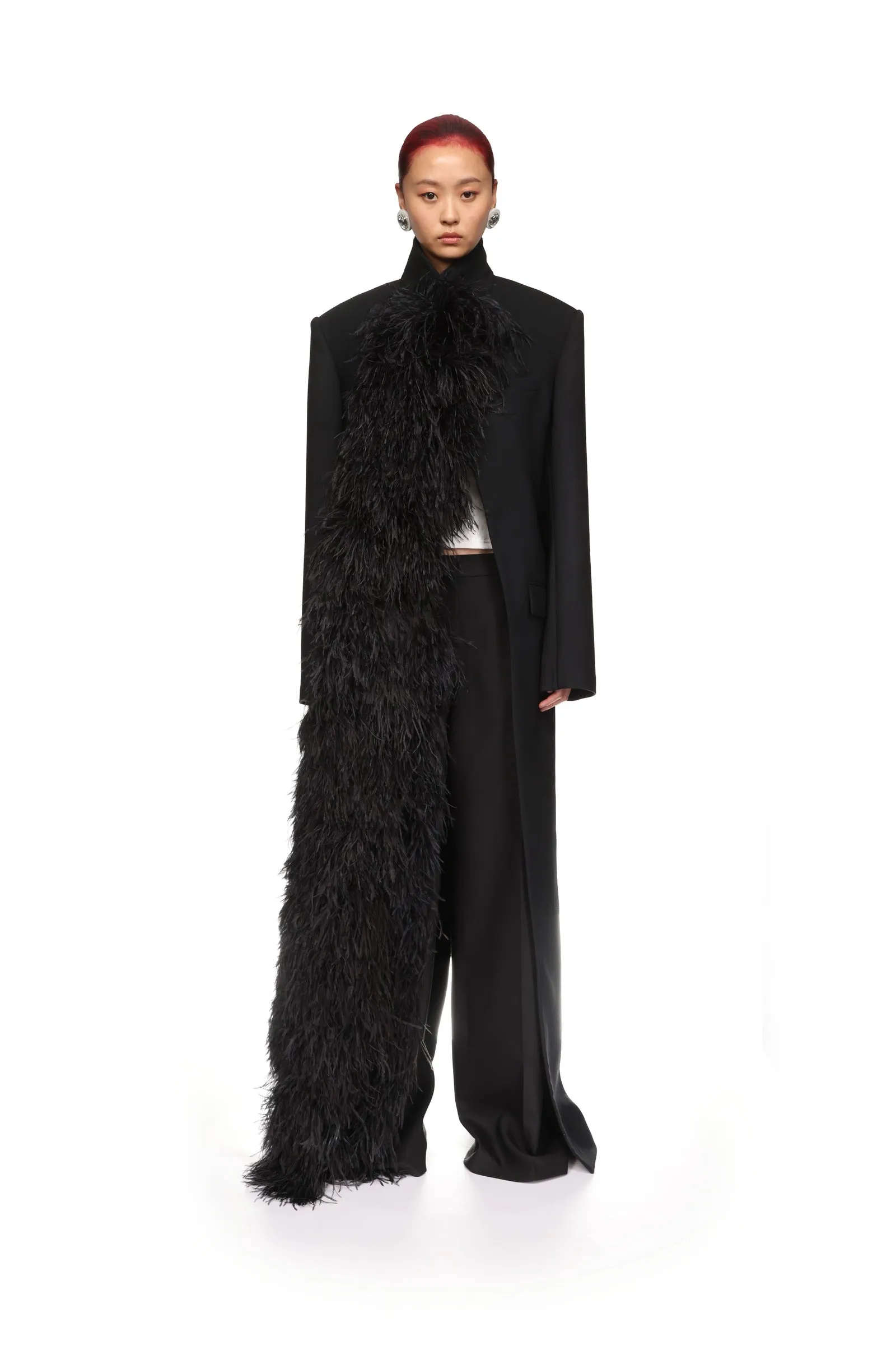 FEATHER TRIM TAILORED COAT
