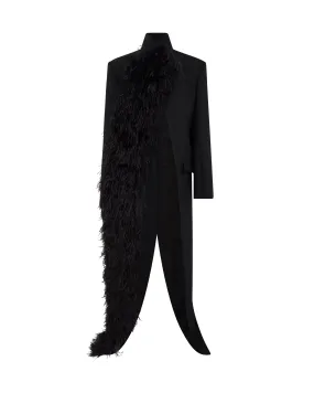 FEATHER TRIM TAILORED COAT