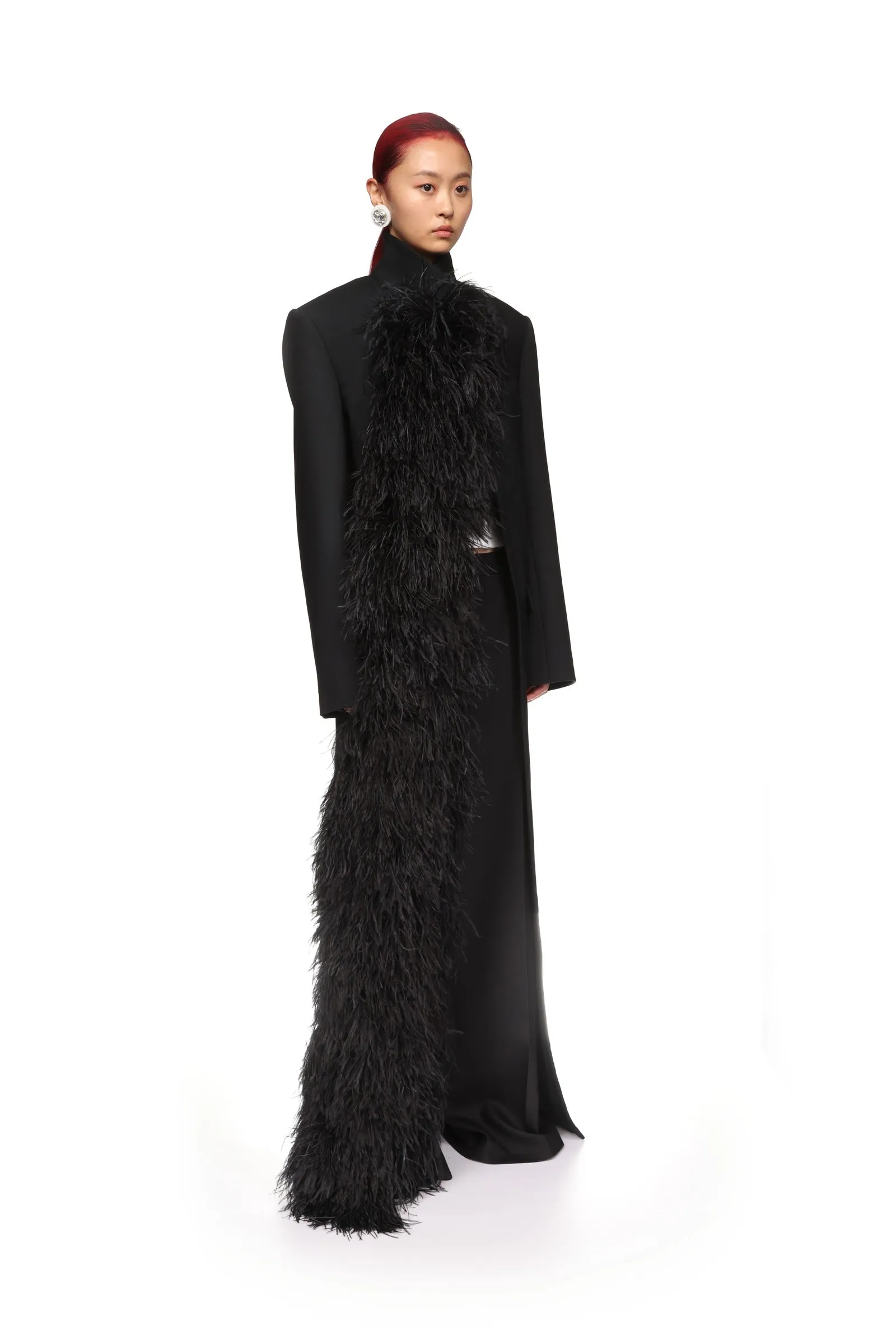 FEATHER TRIM TAILORED COAT