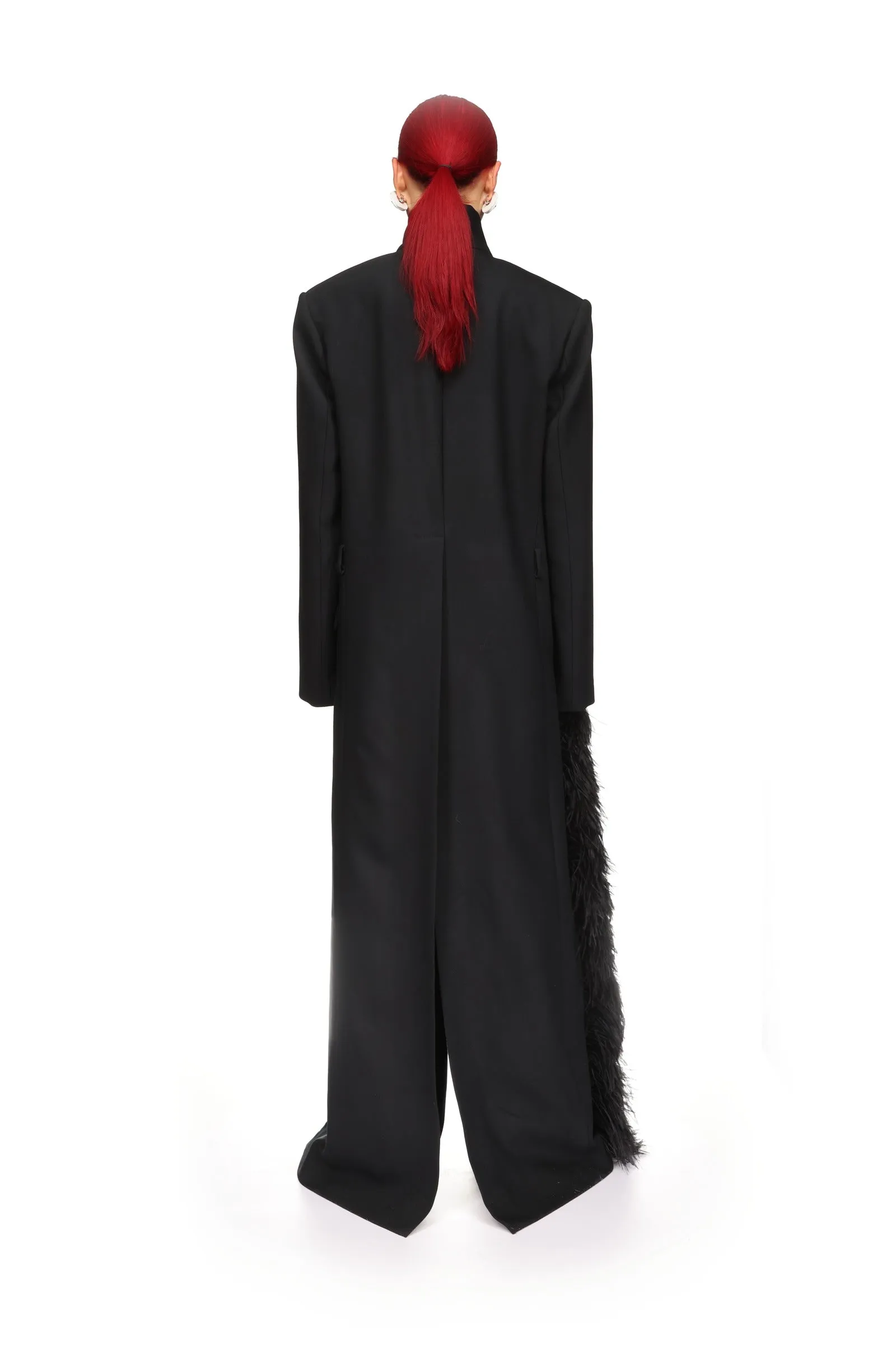 FEATHER TRIM TAILORED COAT