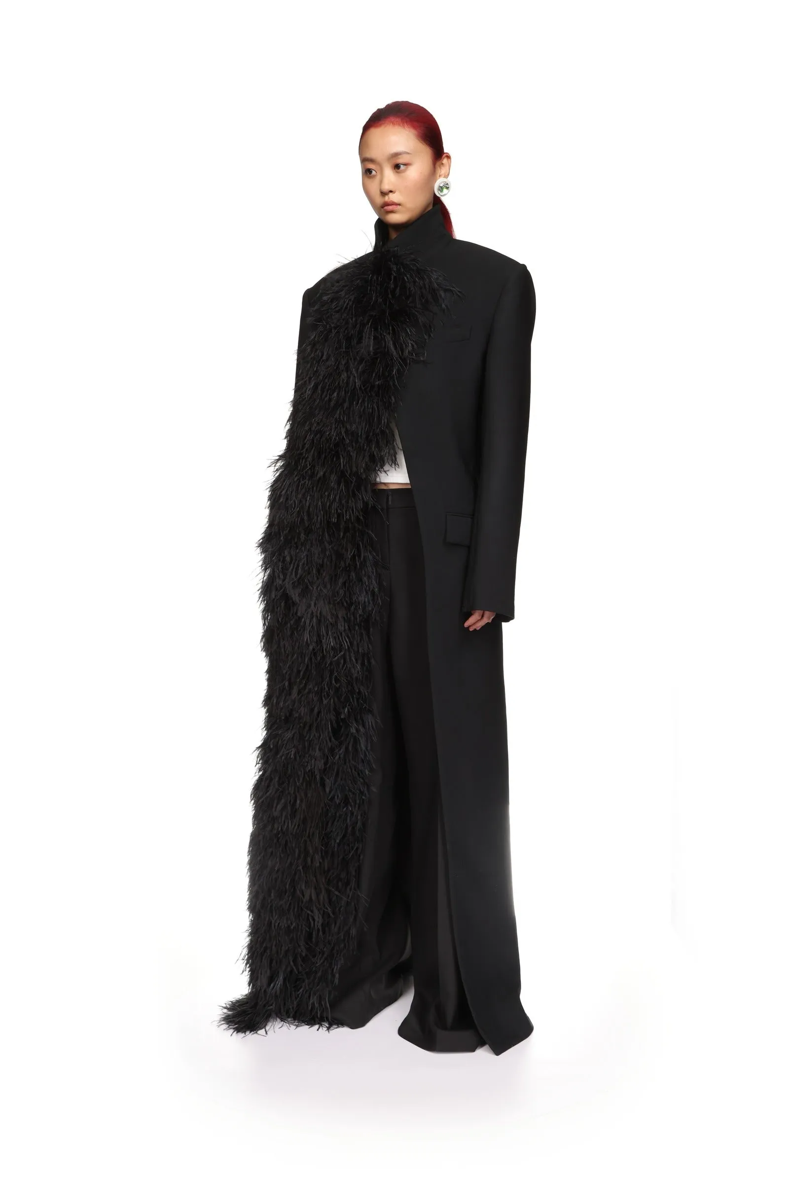 FEATHER TRIM TAILORED COAT