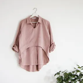 Flattering faux layer short front smart shirt