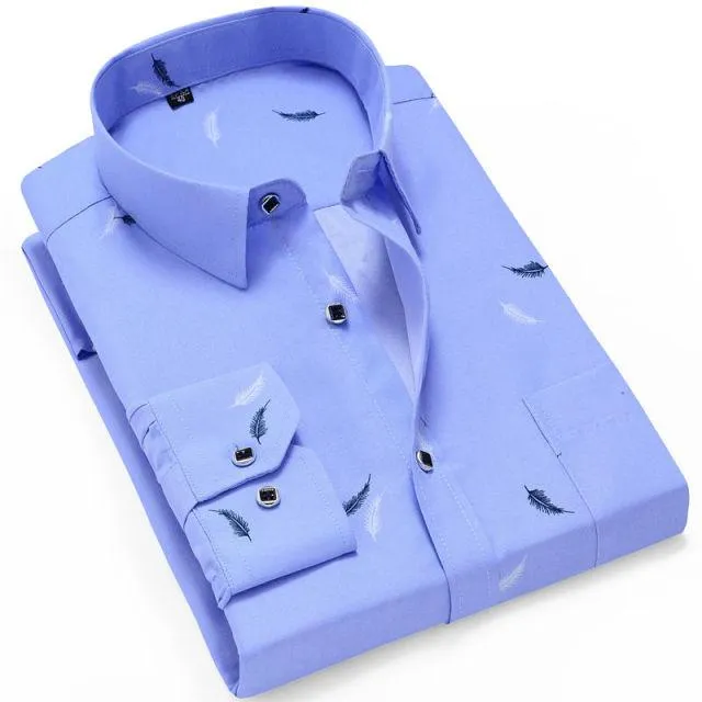 Floral Printed Long Sleeved Slim Fit Business Dress Shirt