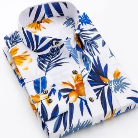 Floral Printed Long Sleeved Slim Fit Business Dress Shirt