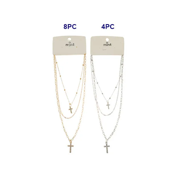 JAN45332 - Rhinestone Cross Layered Chain Necklace