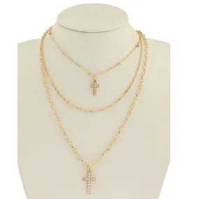 JAN45332 - Rhinestone Cross Layered Chain Necklace