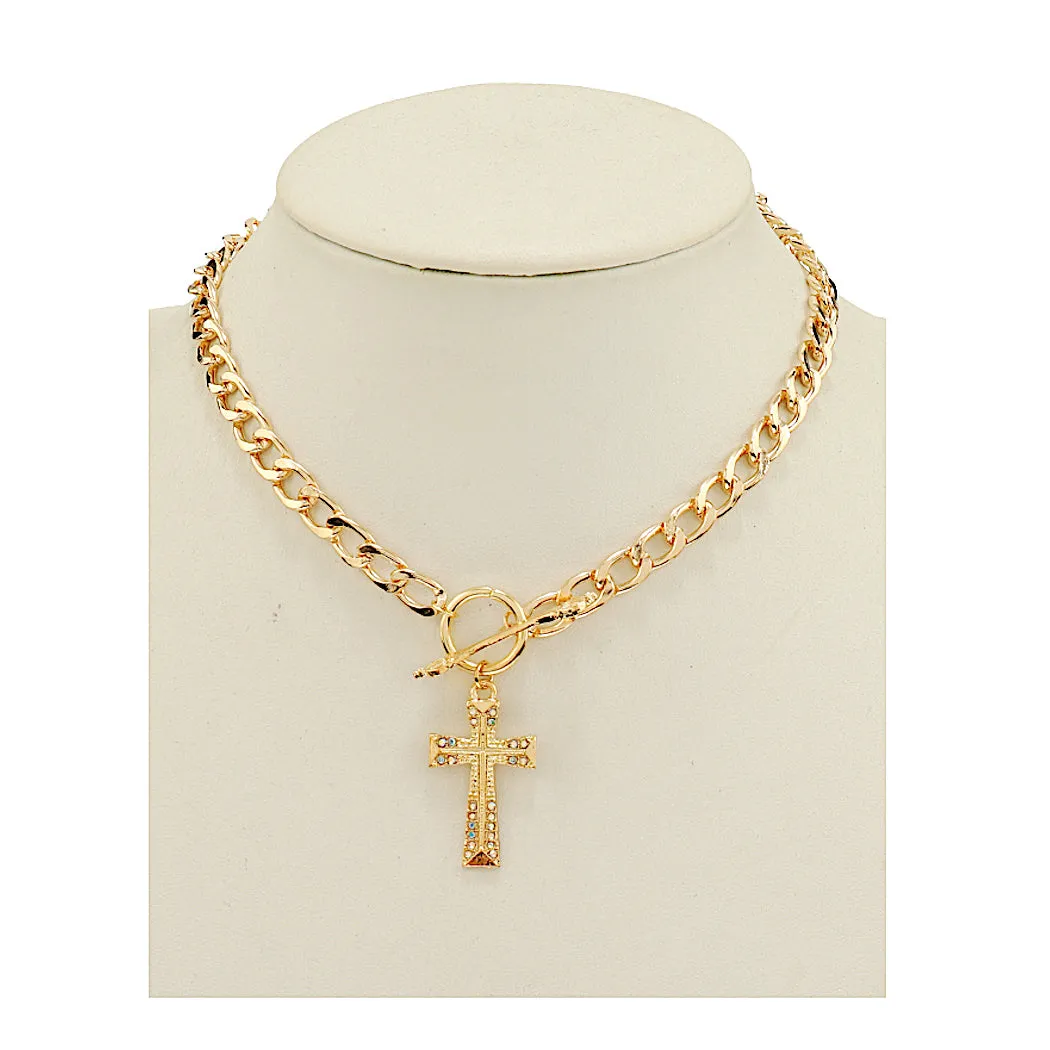 JAN46937 - Cross Chain Link Necklace
