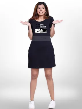 Let Me Sleep Printed  Long T-shirt For Women's