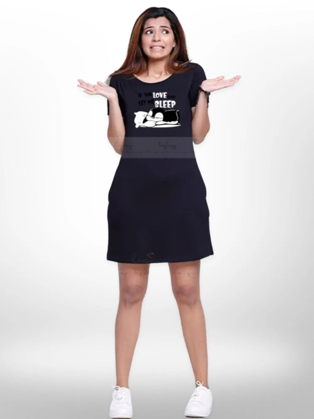 Let Me Sleep Printed  Long T-shirt For Women's