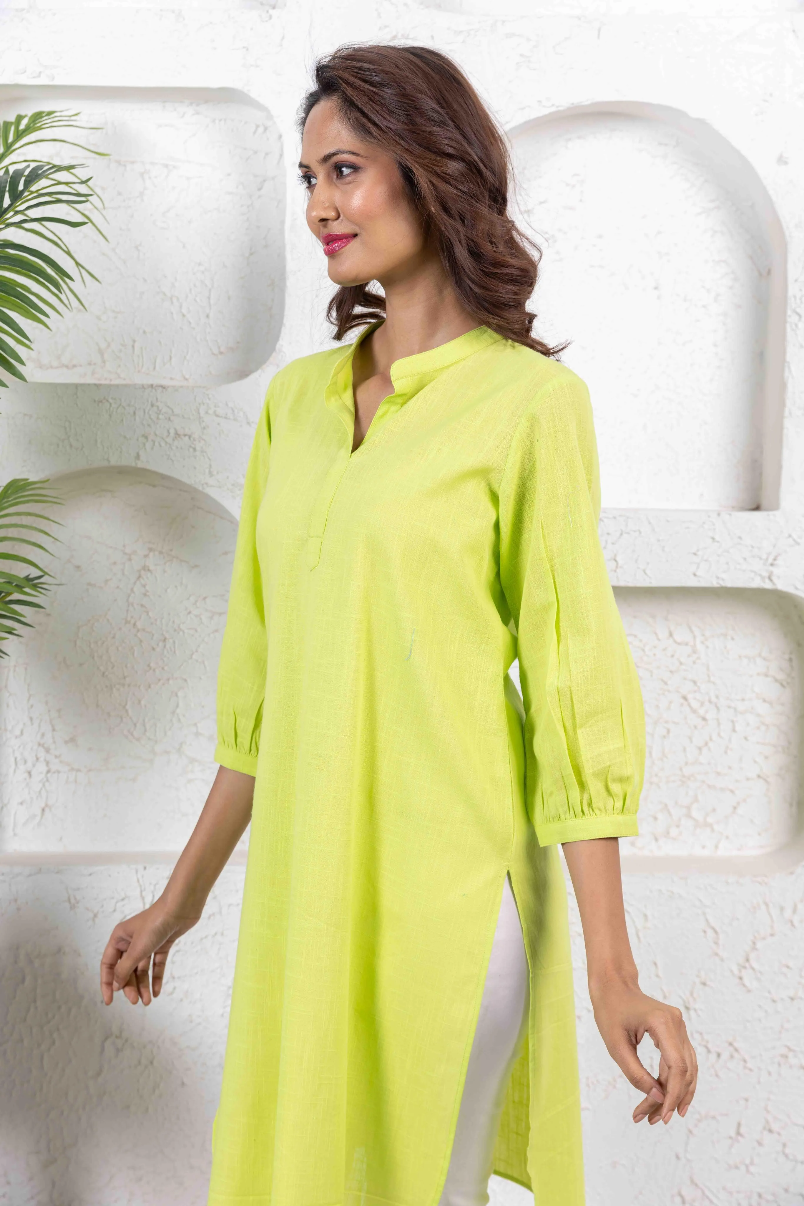 Lime Green Regular long cotton tunic