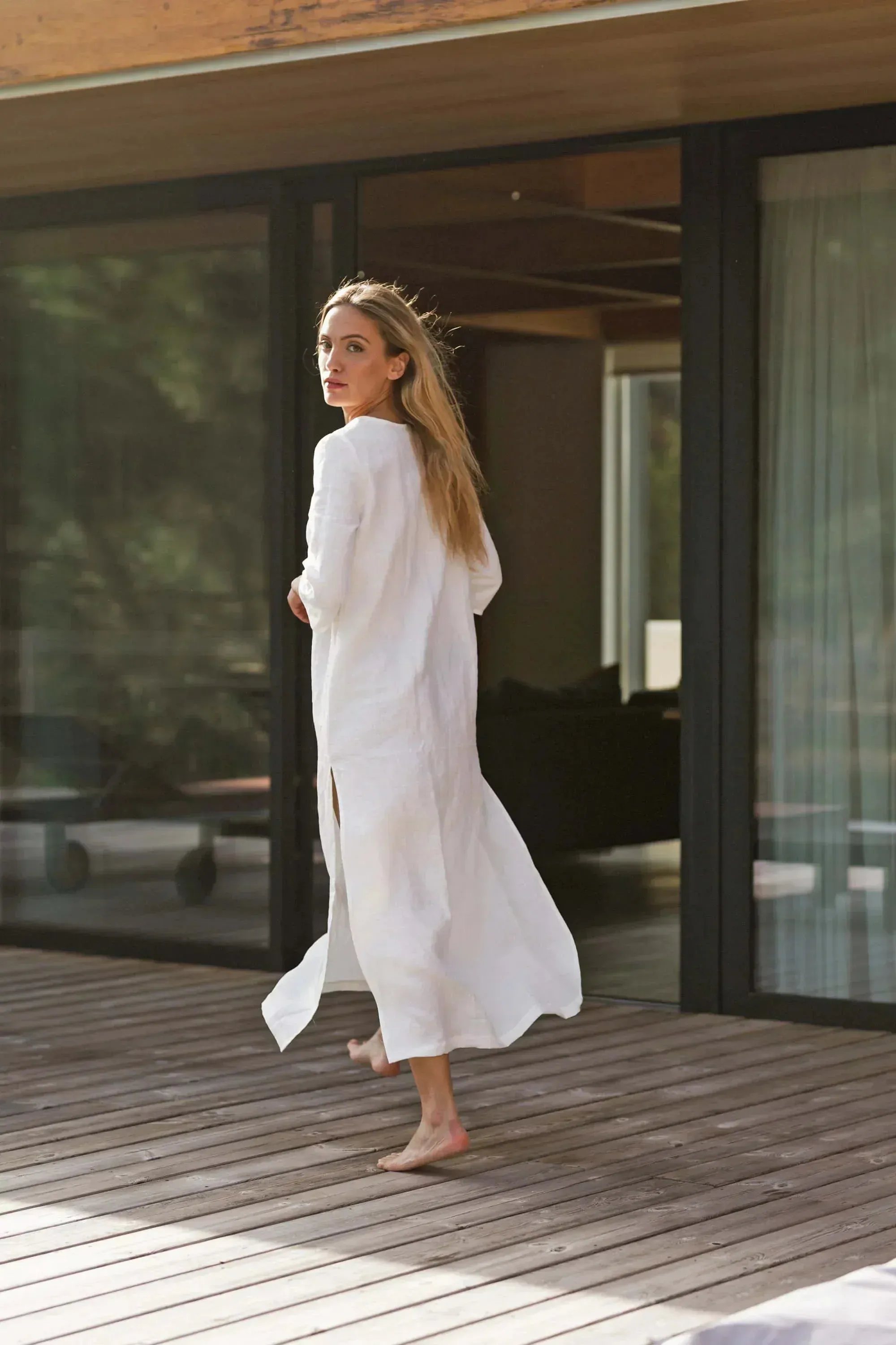 Long linen tunic dress mineral grey - Carol