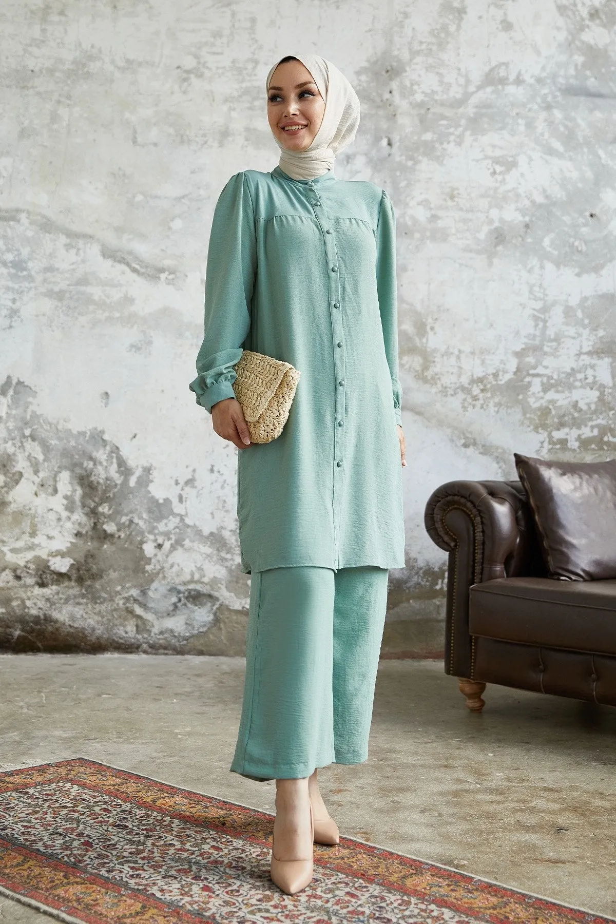 MDS Women Arfa Ayrobin Buttoned Casual Suit - Light Green - Gresham
