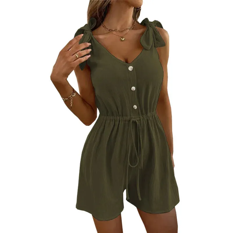 Melanie Casual Jumpsuit | Stilvoller sommerlicher ärmelloser Jumpsuit mit Schleifendetail