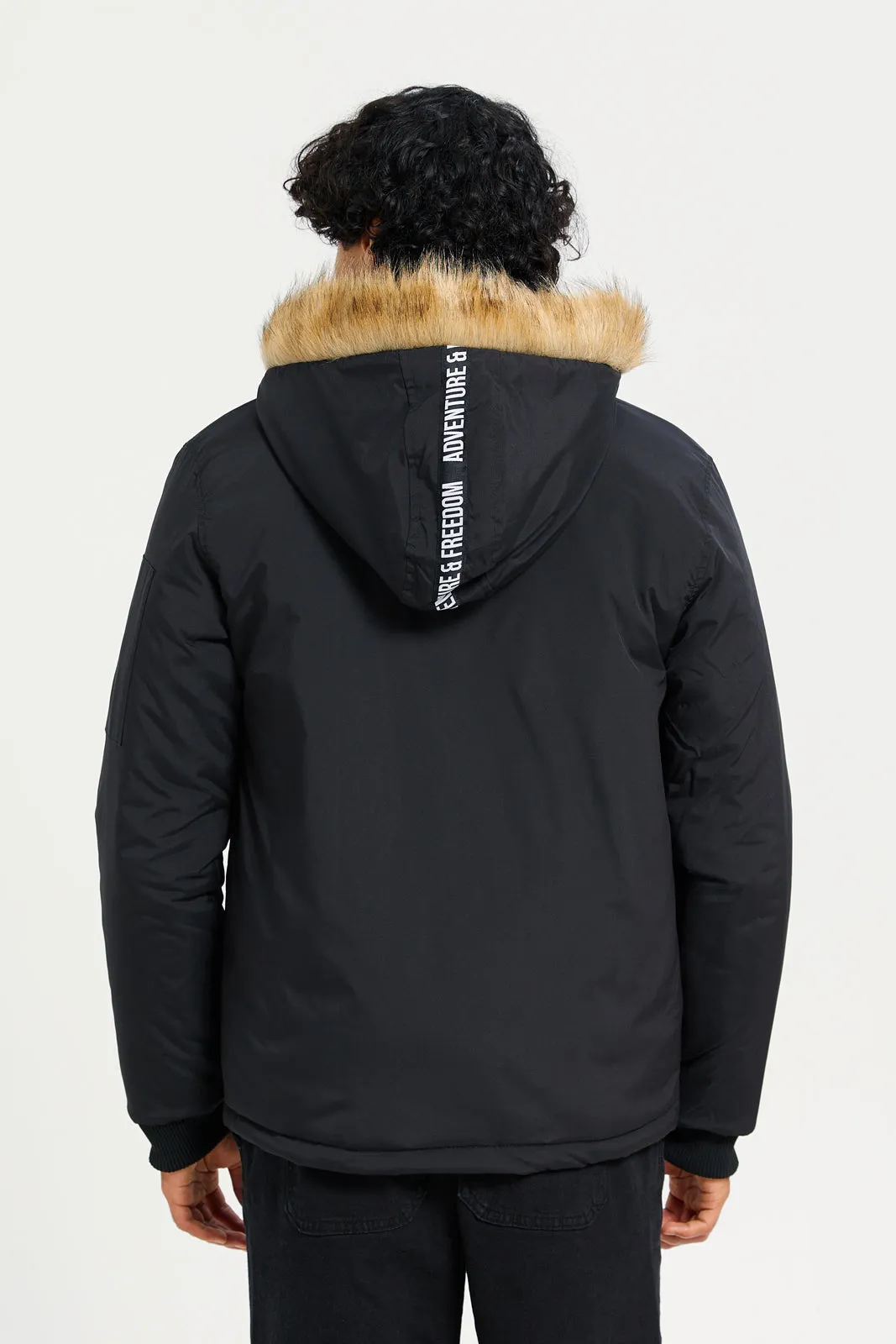 Men Black Hooded Jacket