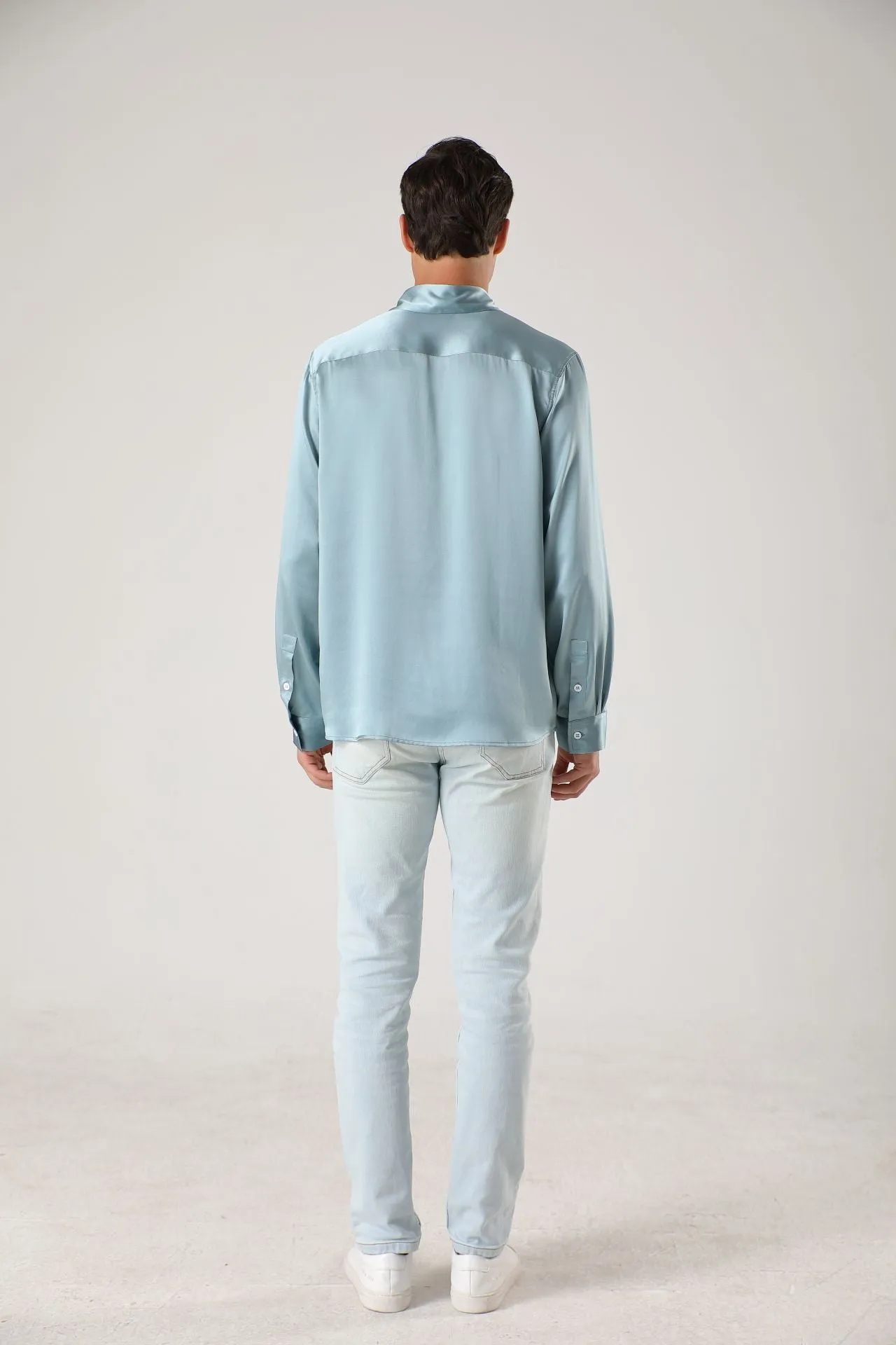 Men Long Sleeve Concealed Placket Silk Shirt