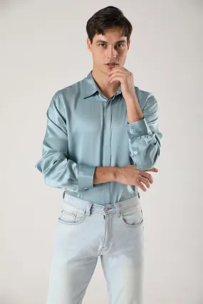 Men Long Sleeve Concealed Placket Silk Shirt