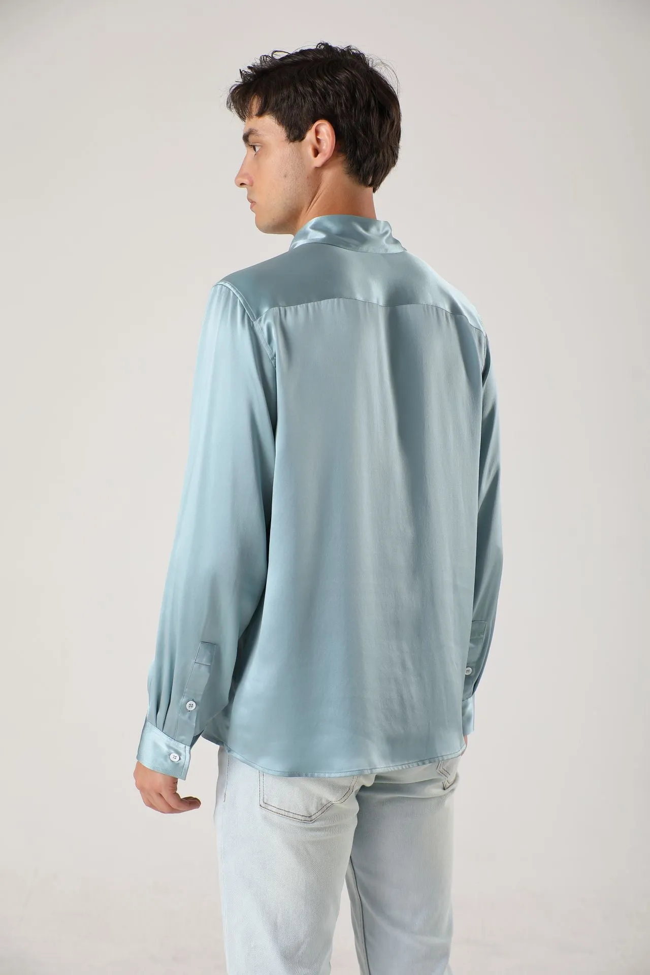 Men Long Sleeve Concealed Placket Silk Shirt