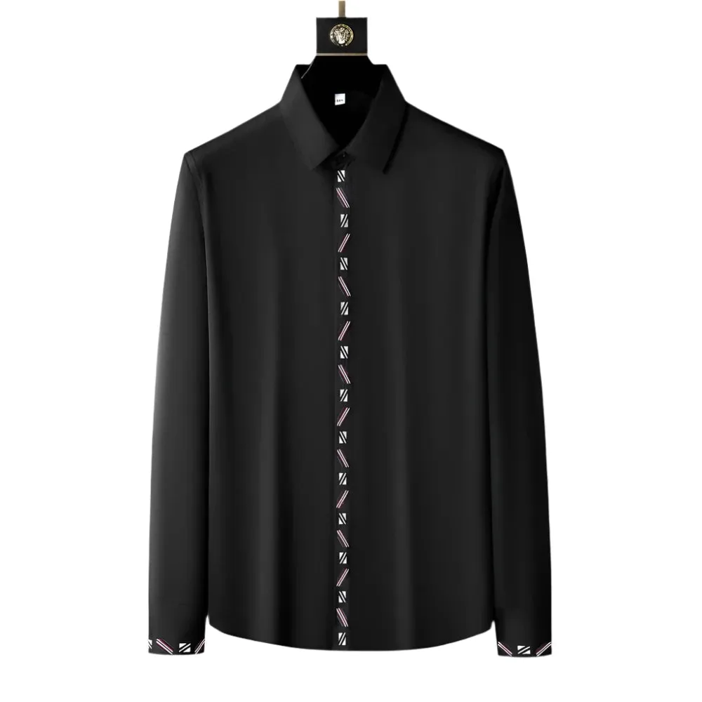 Men's Autumn Embroidery Shirt – Solid Color Business Casual Formal Long Sleeve Party Tops
