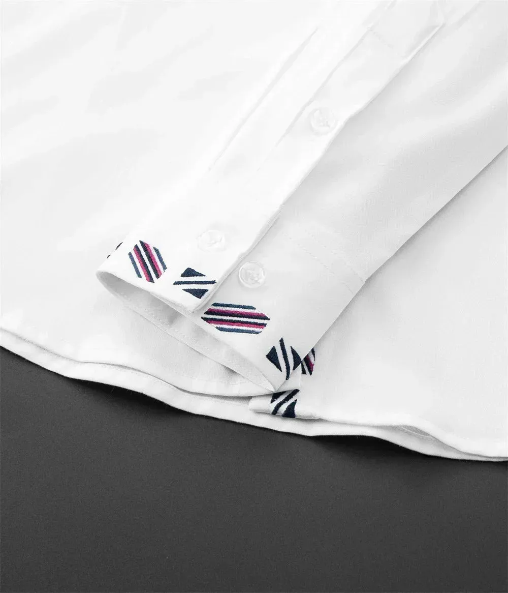 Men's Autumn Embroidery Shirt – Solid Color Business Casual Formal Long Sleeve Party Tops